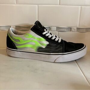 Vans Black and Green Flame Sneakers. EUC